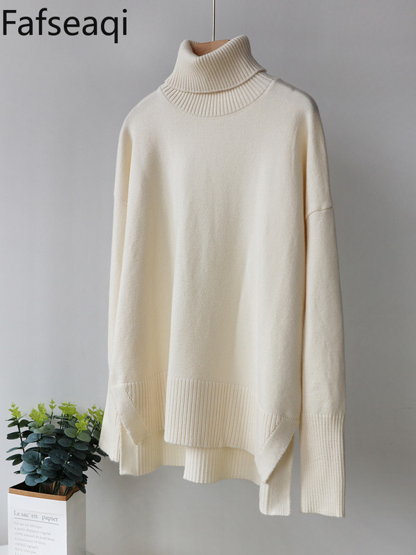 Ružičasto crvena zimska ženska pletena dolčevita Top Basic Oversize vrećasti pulover Ženski mekani debeli topli pulover s prorezom sa strane Novo