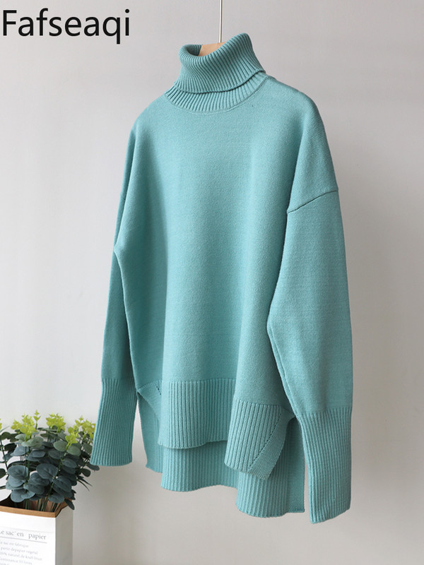 Ružičasto crvena zimska ženska pletena dolčevita Top Basic Oversize vrećasti pulover Ženski mekani debeli topli pulover s prorezom sa strane Novo