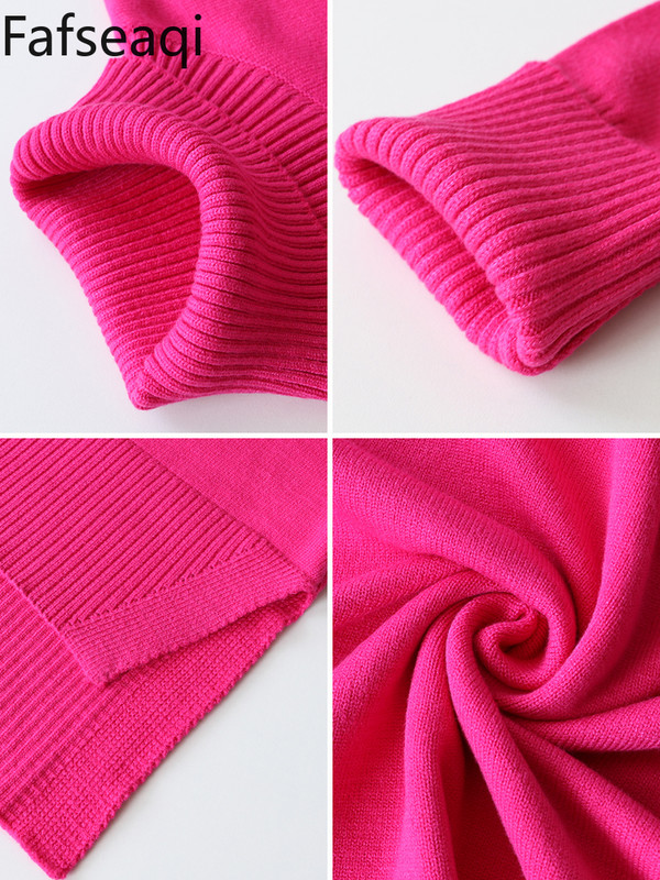 Ružičasto crvena zimska ženska pletena dolčevita Top Basic Oversize vrećasti pulover Ženski mekani debeli topli pulover s prorezom sa strane Novo