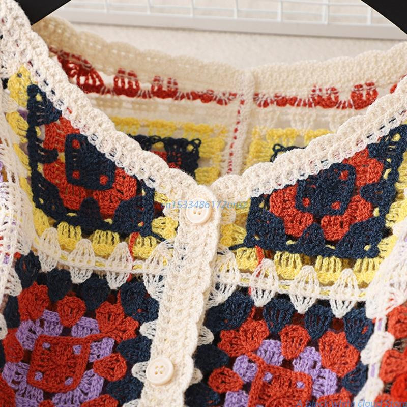 Pulover tricot de primăvară, toamnă, cardigan pentru femei, cu mânecă lungă, cu nasturi, croșetat, cu model geometric, colorat