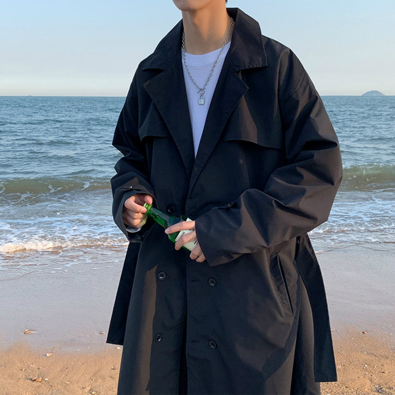 Ανδρικά Trench Solid Double Breasted Απλό Σχεδιασμό Κορεατικό Στιλ Παντού Ανδρικά ρούχα Leisure Chic Loose Trendy Street Όμορφος