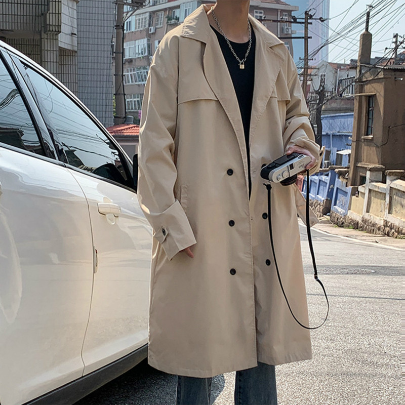 Ανδρικά Trench Solid Double Breasted Απλό Σχεδιασμό Κορεατικό Στιλ Παντού Ανδρικά ρούχα Leisure Chic Loose Trendy Street Όμορφος