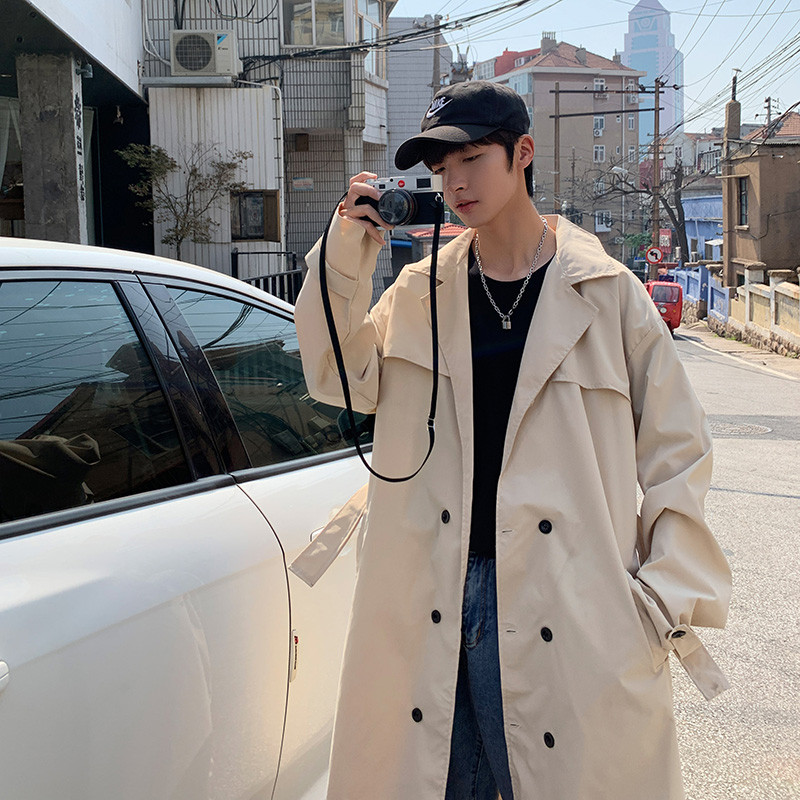 Ανδρικά Trench Solid Double Breasted Απλό Σχεδιασμό Κορεατικό Στιλ Παντού Ανδρικά ρούχα Leisure Chic Loose Trendy Street Όμορφος