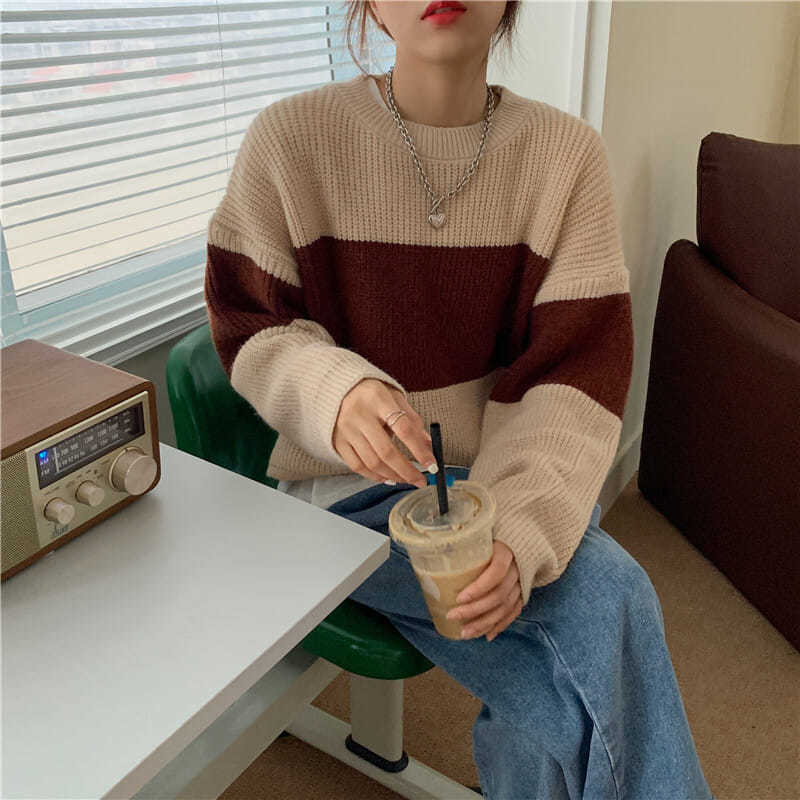 Γυναικεία πουλόβερ που ταιριάζουν με ιαπωνικό χρώμα φορούν 2023 νέο χαλαρό πουλόβερ lazy κοντό σχέδιο απλό[le γυναικεία πουλόβερ