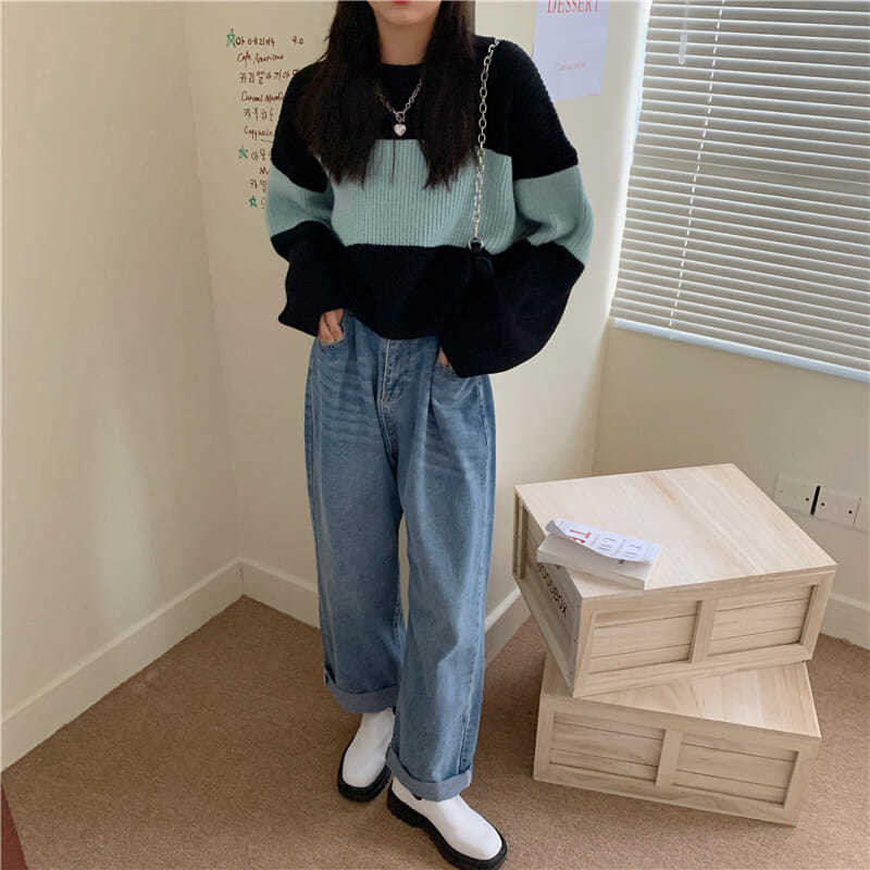 Γυναικεία πουλόβερ που ταιριάζουν με ιαπωνικό χρώμα φορούν 2023 νέο χαλαρό πουλόβερ lazy κοντό σχέδιο απλό[le γυναικεία πουλόβερ