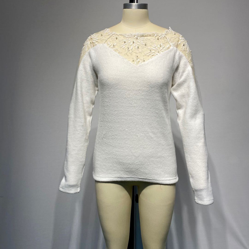 džemperi za žene 2023. Čipkana mrežica Seksi usko pleteno toplo odijelo dugih rukava Elegantni zimski starinski pulover Gornji pulover mujer