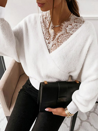 ZANZEA 2023 Φθινοπωρινά σέξι μπλουζάκια με λαιμόκοψη Γυναικεία μόδα πουλόβερ με κορδόνια Holiday Μακρύ μανίκι κουκούλες Vintage μασίφ κοντό πουλόβερ