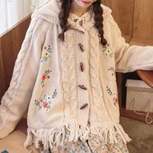 Ανοιξιάτικο νέο κεντημένο πουλόβερ με κουκούλα Γυναικείο πουλόβερ με μακρυμάνικο στρίφωμα φούντα ζακέτα γυναικείο