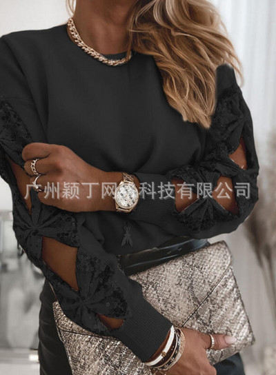 Sequin Top 2023 γυναικεία μπλουζάκια με ραφές Κομψό ανοιξιάτικο πουλόβερ Γυναικείο πουκάμισο με μακρυμάνικο μπλουζάκι με αντίθεση Streetwear