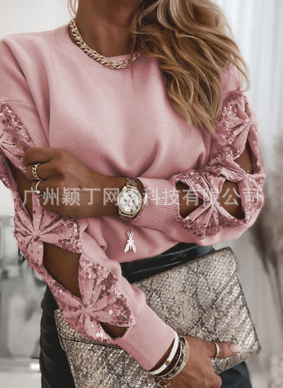 Sequin Top 2023 γυναικεία μπλουζάκια με ραφές Κομψό ανοιξιάτικο πουλόβερ Γυναικείο πουκάμισο με μακρυμάνικο μπλουζάκι με αντίθεση Streetwear