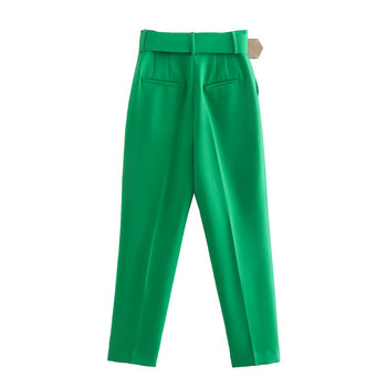 NORPOJIN Γυναικείο πράσινο παντελόνι με ζώνη ψηλόμεσο ίσιο πόδι Πράσινο παντελόνι Woman Chic Lady επίσημο παντελόνι 2022 Νέο