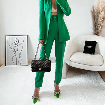 NORPOJIN Γυναικείο πράσινο παντελόνι με ζώνη ψηλόμεσο ίσιο πόδι Πράσινο παντελόνι Woman Chic Lady επίσημο παντελόνι 2022 Νέο