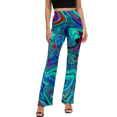 Μπλε ρετρό φωτεινό παντελόνι φόρεμα σε γραμμή Α Μοντέρνο παντελόνι με φλάντζα Καλοκαιρινό γυναικείο μοτίβο Streetwear Slim Fit παντελόνι