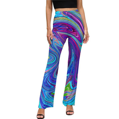 Μπλε ρετρό φωτεινό παντελόνι φόρεμα σε γραμμή Α Μοντέρνο παντελόνι με φλάντζα Καλοκαιρινό γυναικείο μοτίβο Streetwear Slim Fit παντελόνι