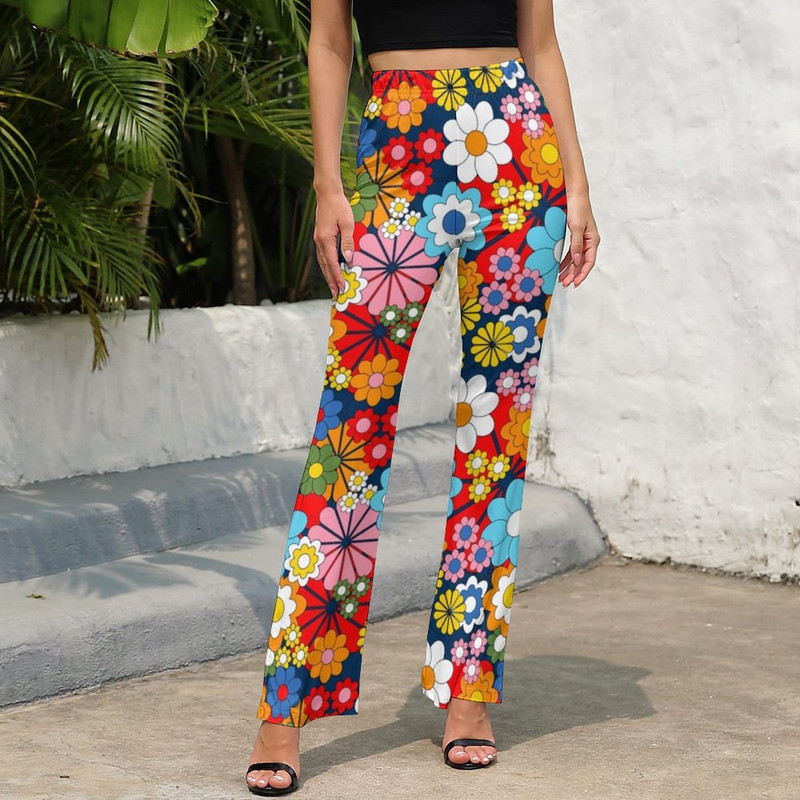 Μπλε ρετρό φωτεινό παντελόνι φόρεμα σε γραμμή Α Μοντέρνο παντελόνι με φλάντζα Καλοκαιρινό γυναικείο μοτίβο Streetwear Slim Fit παντελόνι