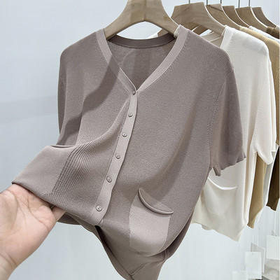 Suvised naiste topid Lühikeste varrukatega kootud kardigan-kampsun Naiste Blusas Mujer De Moda 2023 Verano V-kaelusega kootud naiste kampsun G556