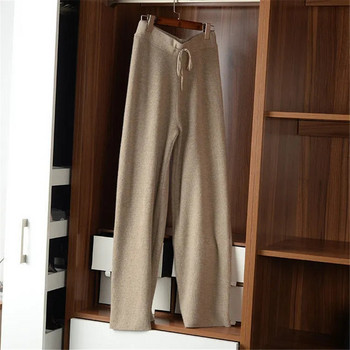 Κορδόνι φαρδύ πόδι Ζεστό χοντρό πλεκτό παντελόνι Φθινοπωρινό Χειμώνα χαλαρό casual ίσιο παντελόνι Κορεάτικο Harajuku ελαστικό ψηλόμεσο παντελόνι
