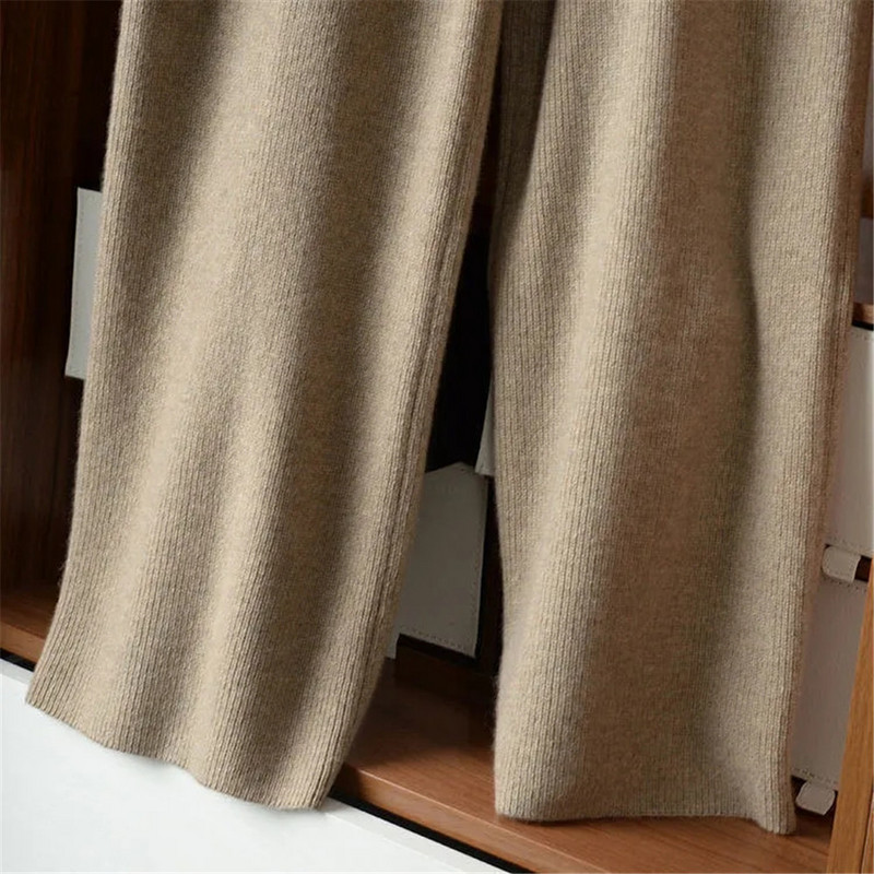 Κορδόνι φαρδύ πόδι Ζεστό χοντρό πλεκτό παντελόνι Φθινοπωρινό Χειμώνα χαλαρό casual ίσιο παντελόνι Κορεάτικο Harajuku ελαστικό ψηλόμεσο παντελόνι