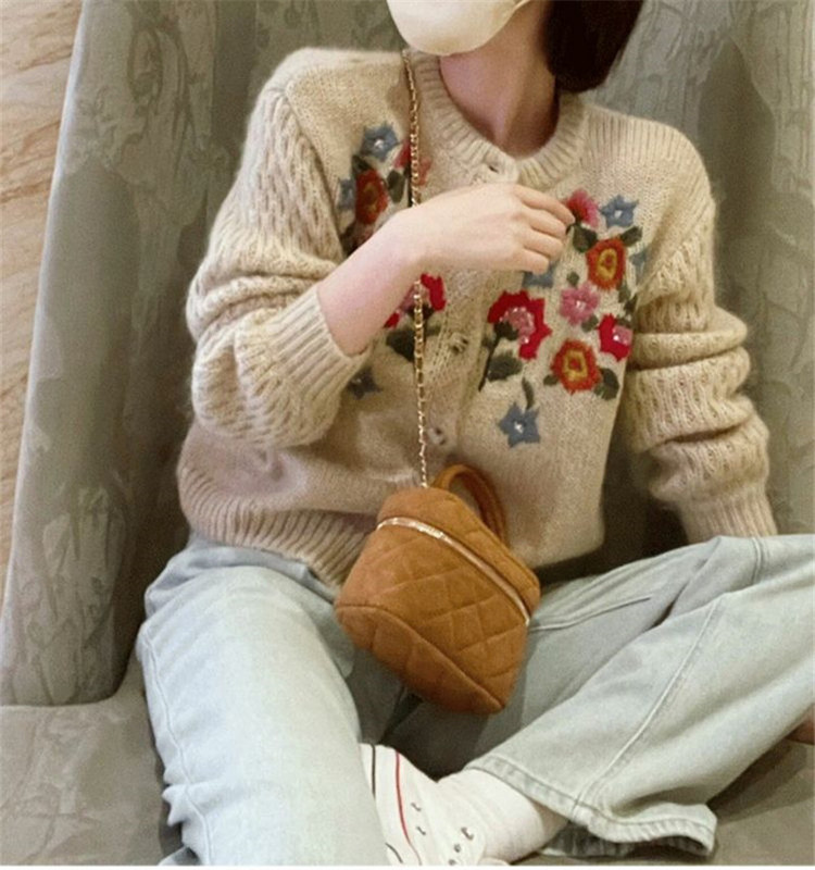 Limiguyue Cardigan din tricot cu broderie florală franceză, toamnă iarnă, vintage, pulover din lână, tricotaj din cașmir cu mânecă lungă U998