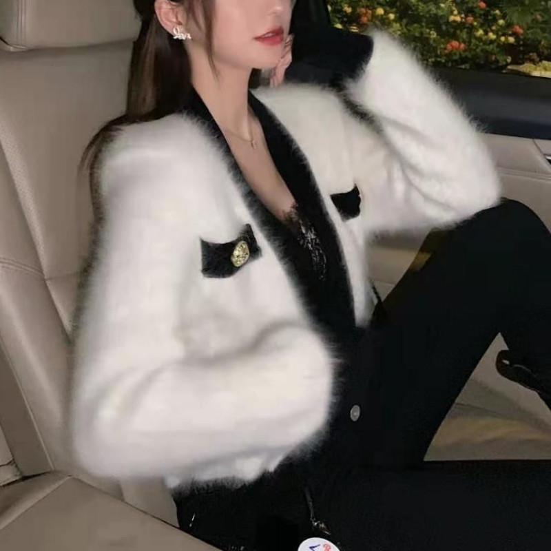 Ženski džemperi Ružičasti moher kontrastne boje Kratki kardigani Korean Chic Ins Modni dres Jesen Zima Mujer Sweet 2022 Pink