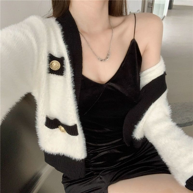 Ženski džemperi Ružičasti moher kontrastne boje Kratki kardigani Korean Chic Ins Modni dres Jesen Zima Mujer Sweet 2022 Pink