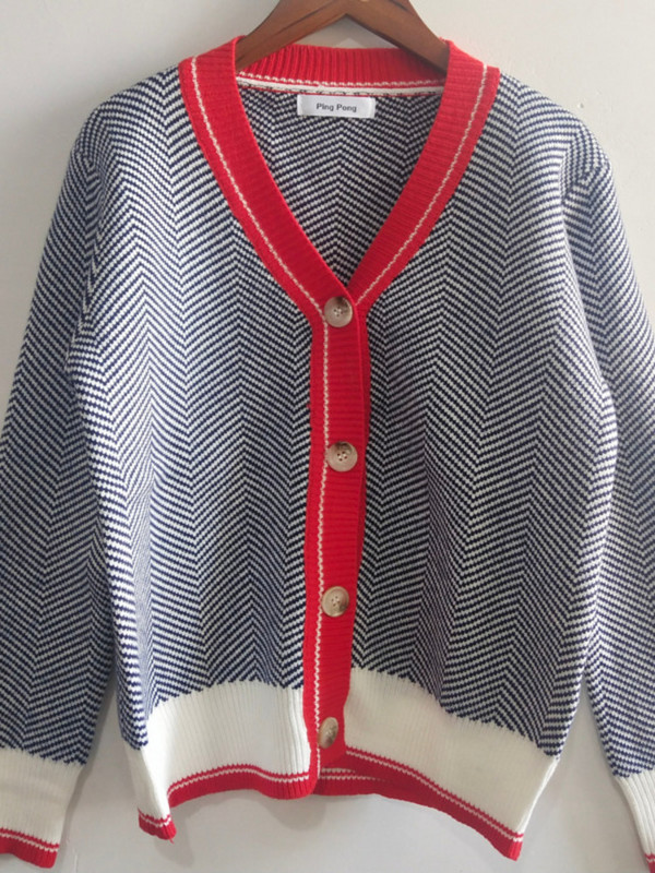 SHENGPALAE 2023 Νέα μόδα Φθινοπωρινό με V λαιμόκοψη Μονό στήθος κοντό μοτίβο ψαροκόκαλο Ζακέτες Γυναικεία χαλαρά casual πουλόβερ FV295