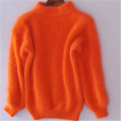 2023. aasta valge mohääri paksu kaelusega kampsun, sügis, talv, magus mood, latern, varrukas, vabaaja ühevärviline, pullover