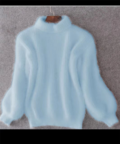 2023. aasta valge mohääri paksu kaelusega kampsun, sügis, talv, magus mood, latern, varrukas, vabaaja ühevärviline, pullover