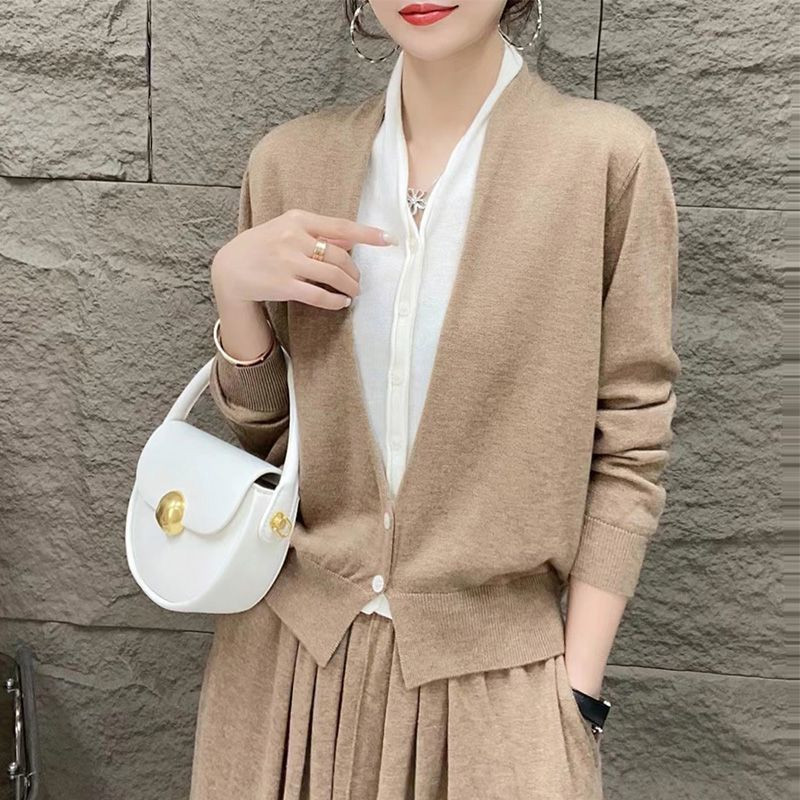 Ανοιξιάτικη Νέα Μόδα Αντίθεση Χρώμα V-λαιμόκοψη Μακρυμάνικο Ψεύτικο Πλεκτό Μπλουζάκια Δύο Τεμάχια Γυναικεία Ζακέτα με μονό στήθος ολόσωμη