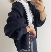 Ζακέτα με μακρυμάνικο V λαιμόκοψη Femme Chic Exquisite Pearl Patchwork Πουλόβερ Φθινοπωρινά χειμωνιάτικα ρούχα Γυναικεία ιαπωνικά κομψά παλτό