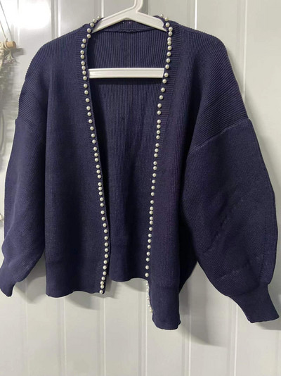 Ζακέτα με μακρυμάνικο V λαιμόκοψη Femme Chic Exquisite Pearl Patchwork Πουλόβερ Φθινοπωρινά χειμωνιάτικα ρούχα Γυναικεία ιαπωνικά κομψά παλτό