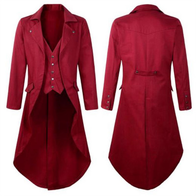 Ανδρικό Halloween Steampunk Gothic Jacket Βικτωριανό φράκο Vintage Κοστούμι σμόκιν Μπλέιζερ Ανδρικό DJ Club Cosplay κοστούμι χορού Κόκκινο