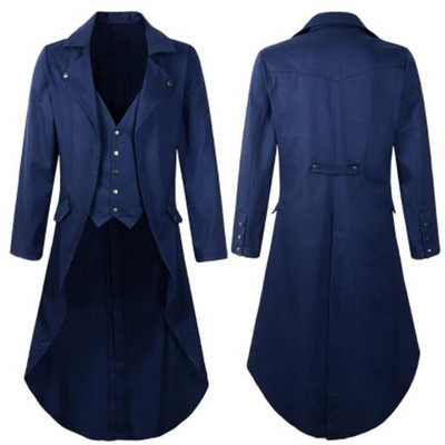 Ανδρικό Halloween Steampunk Gothic Jacket Βικτωριανό φράκο Vintage Κοστούμι σμόκιν Μπλέιζερ Ανδρικό DJ Club Cosplay κοστούμι χορού Κόκκινο