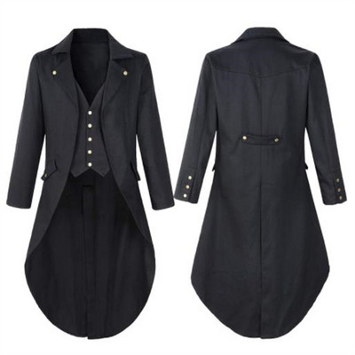 Ανδρικό Halloween Steampunk Gothic Jacket Βικτωριανό φράκο Vintage Κοστούμι σμόκιν Μπλέιζερ Ανδρικό DJ Club Cosplay κοστούμι χορού Κόκκινο