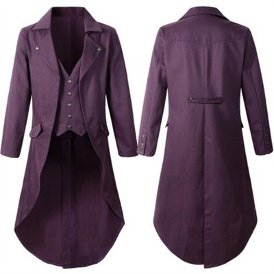 Ανδρικό Halloween Steampunk Gothic Jacket Βικτωριανό φράκο Vintage Κοστούμι σμόκιν Μπλέιζερ Ανδρικό DJ Club Cosplay κοστούμι χορού Κόκκινο