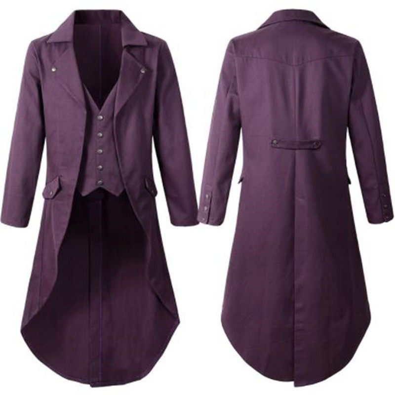 Ανδρικό Halloween Steampunk Gothic Jacket Βικτωριανό φράκο Vintage Κοστούμι σμόκιν Μπλέιζερ Ανδρικό DJ Club Cosplay κοστούμι χορού Κόκκινο