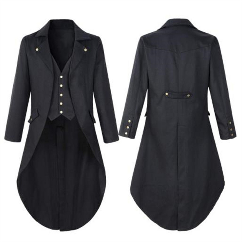 Ανδρικό Halloween Steampunk Gothic Jacket Βικτωριανό φράκο Vintage Κοστούμι σμόκιν Μπλέιζερ Ανδρικό DJ Club Cosplay κοστούμι χορού Κόκκινο