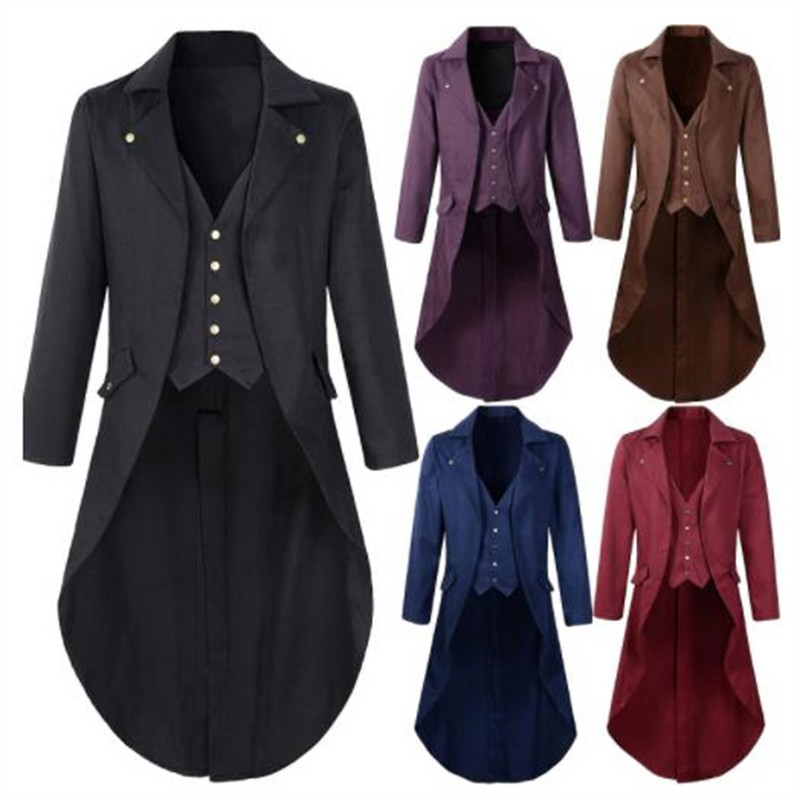 Ανδρικό Halloween Steampunk Gothic Jacket Βικτωριανό φράκο Vintage Κοστούμι σμόκιν Μπλέιζερ Ανδρικό DJ Club Cosplay κοστούμι χορού Κόκκινο