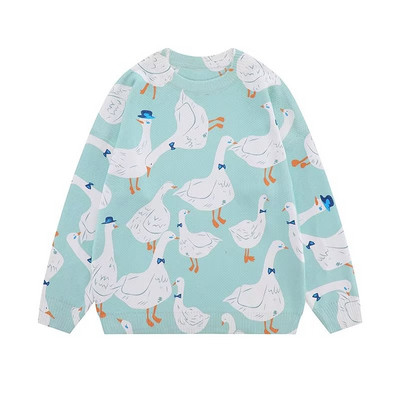 Naiste kootud kampsun, meeste multikas loomapardi haneprinteriga pullover Harajuku vabaaja O-kaelusega ülisuur ülaosa unisex sügisene tänavariided