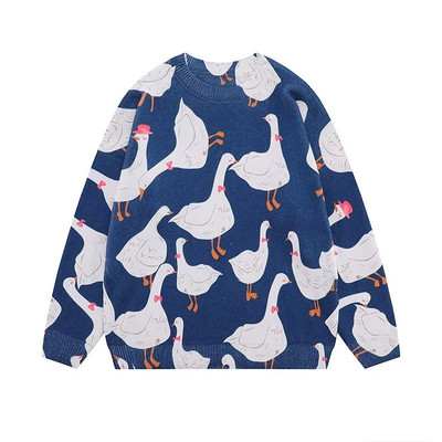 Naiste kootud kampsun, meeste multikas loomapardi haneprinteriga pullover Harajuku vabaaja O-kaelusega ülisuur ülaosa unisex sügisene tänavariided