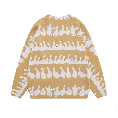 Naiste kootud kampsun, meeste multikas loomapardi haneprinteriga pullover Harajuku vabaaja O-kaelusega ülisuur ülaosa unisex sügisene tänavariided