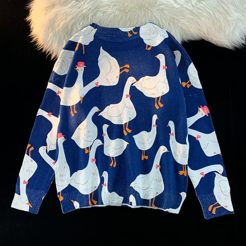 Γυναικείο πλεκτό πουλόβερ Ανδρικά κινούμενα σχέδια Animal Duck Goose πουλόβερ Harajuku Casual O-neck Oversize Top Streetwear Unisex Φθινόπωρο
