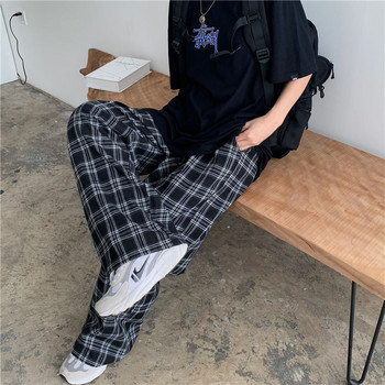 Casual καρό παντελόνι Καλοκαιρινό φαρδύ παντελόνι με φαρδύ πόδι Ελαστικό παντελόνι μέσης για γυναίκες Harajuku παντελόνι Hip-hop Streetwear Γυναικείο παντελόνι