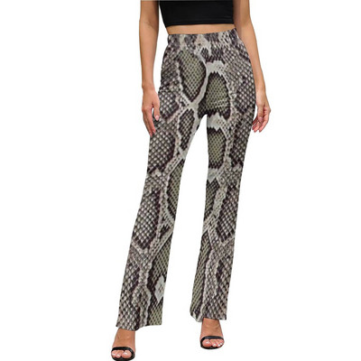 Snakeskin Print Casual Παντελόνι Faux Snake Skin Δερμάτινο μοτίβο Μοντέρνο εμπριμέ παντελόνι Flare Slim Fit Stretch Παντελόνι Κορέας μόδας