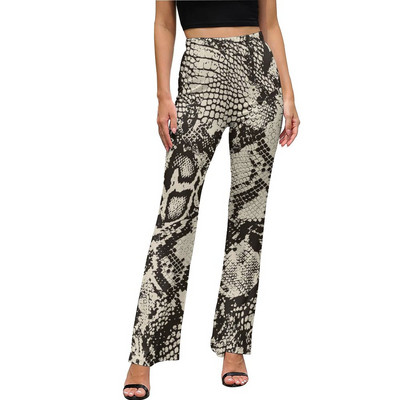 Snakeskin Print Casual Παντελόνι Faux Snake Skin Δερμάτινο μοτίβο Μοντέρνο εμπριμέ παντελόνι Flare Slim Fit Stretch Παντελόνι Κορέας μόδας