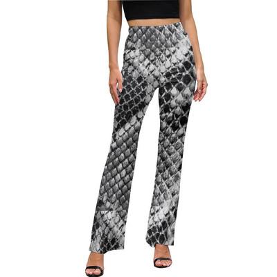 Snakeskin Print Casual Παντελόνι Faux Snake Skin Δερμάτινο μοτίβο Μοντέρνο εμπριμέ παντελόνι Flare Slim Fit Stretch Παντελόνι Κορέας μόδας