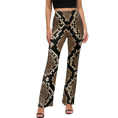 Snakeskin Print Casual Παντελόνι Faux Snake Skin Δερμάτινο μοτίβο Μοντέρνο εμπριμέ παντελόνι Flare Slim Fit Stretch Παντελόνι Κορέας μόδας