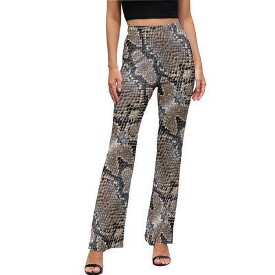 Snakeskin Print Casual Παντελόνι Faux Snake Skin Δερμάτινο μοτίβο Μοντέρνο εμπριμέ παντελόνι Flare Slim Fit Stretch Παντελόνι Κορέας μόδας