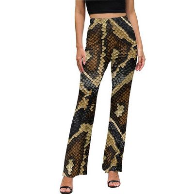 Snakeskin Print Casual Παντελόνι Faux Snake Skin Δερμάτινο μοτίβο Μοντέρνο εμπριμέ παντελόνι Flare Slim Fit Stretch Παντελόνι Κορέας μόδας