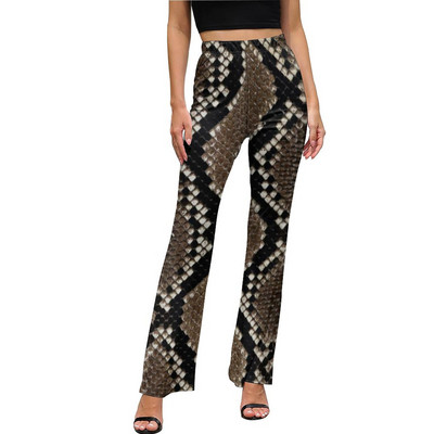 Snakeskin Print Casual Παντελόνι Faux Snake Skin Δερμάτινο μοτίβο Μοντέρνο εμπριμέ παντελόνι Flare Slim Fit Stretch Παντελόνι Κορέας μόδας